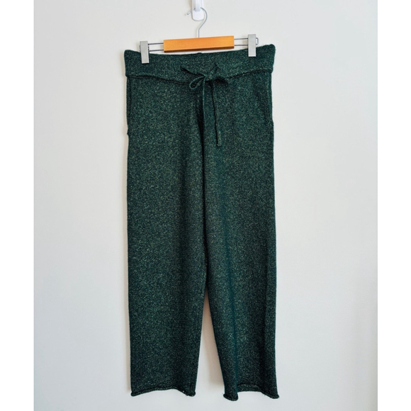 Zara Metallic Green & Gold Knit Casual Lounge Pants With Pockets Women’s Size S - Picture 2 of 13